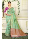 Sea Green Designer Party Wear Lichi Silk Sari