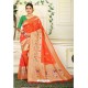 Orange Designer Party Wear Lichi Silk Sari