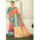 Orange Designer Party Wear Lichi Silk Sari