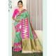 Sea Green Designer Party Wear Lichi Silk Sari