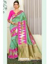 Sea Green Designer Party Wear Lichi Silk Sari