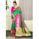 Jade Green Designer Party Wear Lichi Silk Sari