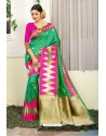 Jade Green Designer Party Wear Lichi Silk Sari