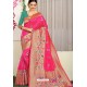 Fuchsia Designer Party Wear Lichi Silk Sari