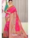 Fuchsia Designer Party Wear Lichi Silk Sari