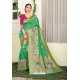 Jade Green Designer Party Wear Lichi Silk Sari