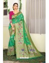 Jade Green Designer Party Wear Lichi Silk Sari