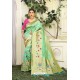 Sea Green Designer Party Wear Lichi Silk Sari