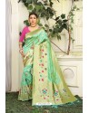 Sea Green Designer Party Wear Lichi Silk Sari