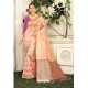 Light Orange Designer Party Wear Lichi Silk Sari