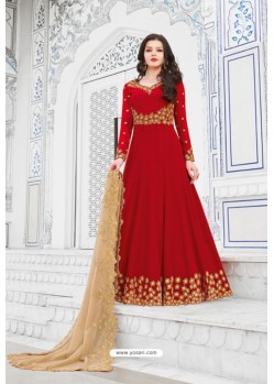 Red Heavy Embroidered Gown Style Designer Anarkali Suit