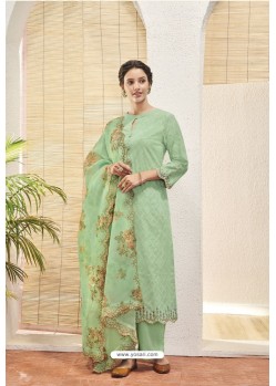Sea Green Heavy Party Wear Jacquard Cotton Palazzo Suit