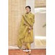 Yellow Heavy Party Wear Jacquard Cotton Palazzo Suit