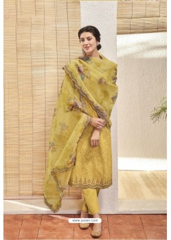 Yellow Heavy Party Wear Jacquard Cotton Palazzo Suit