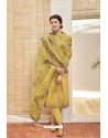 Yellow Heavy Party Wear Jacquard Cotton Palazzo Suit