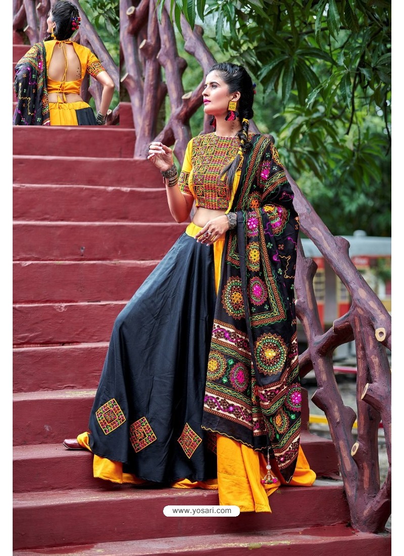 Yellow And Black Designer Ethnic Wear Navratri Ras Special Lehenga Choli