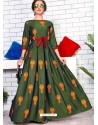 Dark Green Partywear Designer Namo Slub Two-Tone Rayon Fancy Kurti