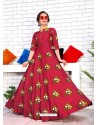 Dark Peach Partywear Designer Namo Slub Two-Tone Rayon Fancy Kurti