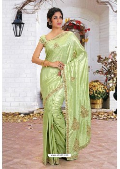 Green Latest Designer Party Wear Hand Work Sari