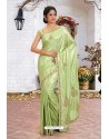 Green Latest Designer Party Wear Hand Work Sari