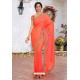 Dark Peach Latest Designer Party Wear Hand Work Sari