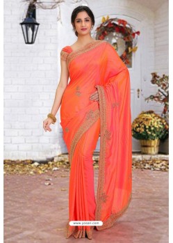 Dark Peach Latest Designer Party Wear Hand Work Sari