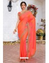 Dark Peach Latest Designer Party Wear Hand Work Sari