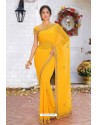 Yellow Latest Designer Party Wear Hand Work Sari