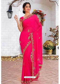 Fuchsia Latest Designer Party Wear Hand Work Sari