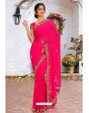 Fuchsia Latest Designer Party Wear Hand Work Sari