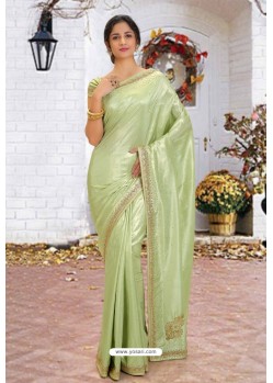 Olive Green Latest Designer Party Wear Hand Work Sari