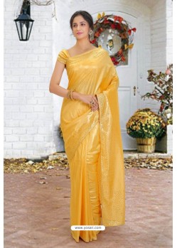 Yellow Latest Designer Party Wear Hand Work Sari