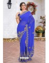 Dark Blue Latest Designer Party Wear Hand Work Sari