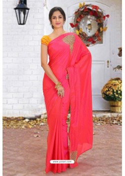 Dark Peach Latest Designer Party Wear Hand Work Sari