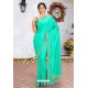 Aqua Blue Latest Designer Party Wear Hand Work Sari