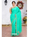 Aqua Blue Latest Designer Party Wear Hand Work Sari