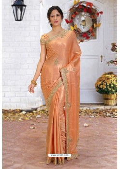 Light Orange Latest Designer Party Wear Hand Work Sari