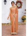 Light Orange Latest Designer Party Wear Hand Work Sari