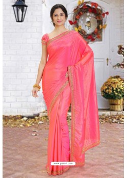 Hot Pink Latest Designer Party Wear Hand Work Sari