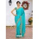 Turquoise Latest Designer Party Wear Hand Work Sari