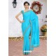 Turquoise Latest Designer Party Wear Hand Work Sari