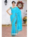 Turquoise Latest Designer Party Wear Hand Work Sari