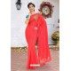 Red Latest Designer Party Wear Hand Work Sari