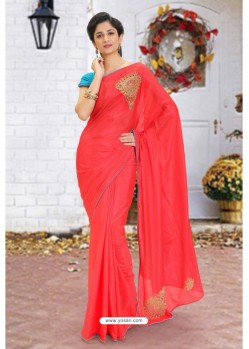 Red Latest Designer Party Wear Hand Work Sari