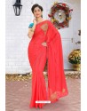 Red Latest Designer Party Wear Hand Work Sari