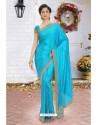 Turquoise Latest Designer Party Wear Hand Work Sari