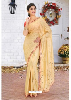 Cream Latest Designer Party Wear Hand Work Sari