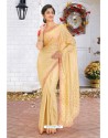 Cream Latest Designer Party Wear Hand Work Sari