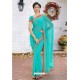 Turquoise Latest Designer Party Wear Hand Work Sari