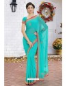 Turquoise Latest Designer Party Wear Hand Work Sari